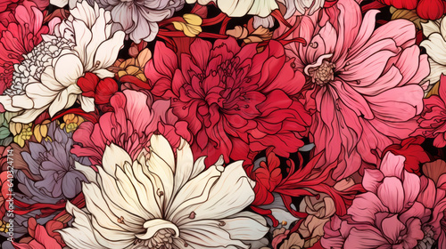manga Styled floral seamless pattern