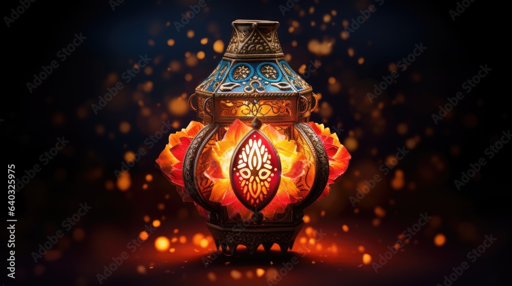 An image of a Diwali lantern against a dark background, emitting a warm and festive glow. An image of a Diwali lantern against a dark background, emitting a warm and festive glow.