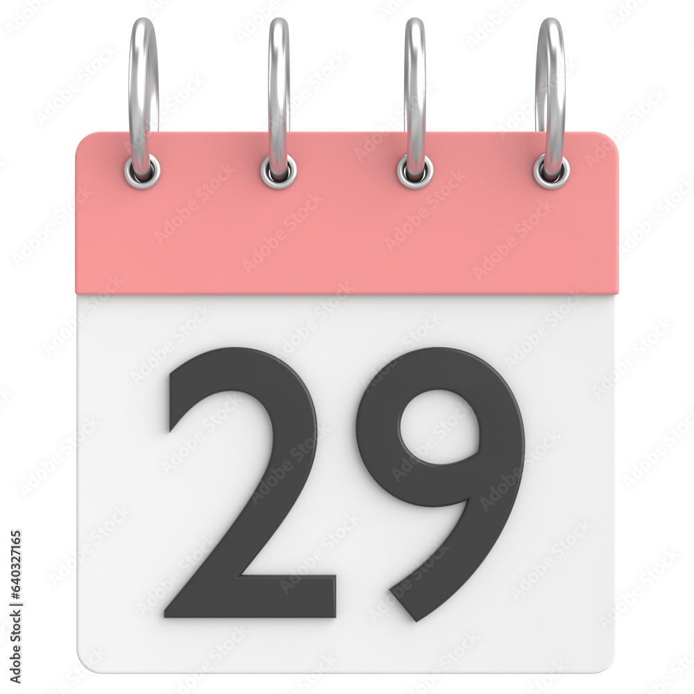 3D calendar. Day 29. Twenty-ninth day of the month. 3D illustration. 3D calendar. Day 29. Twenty-ninth day of the month. 3D illustration.