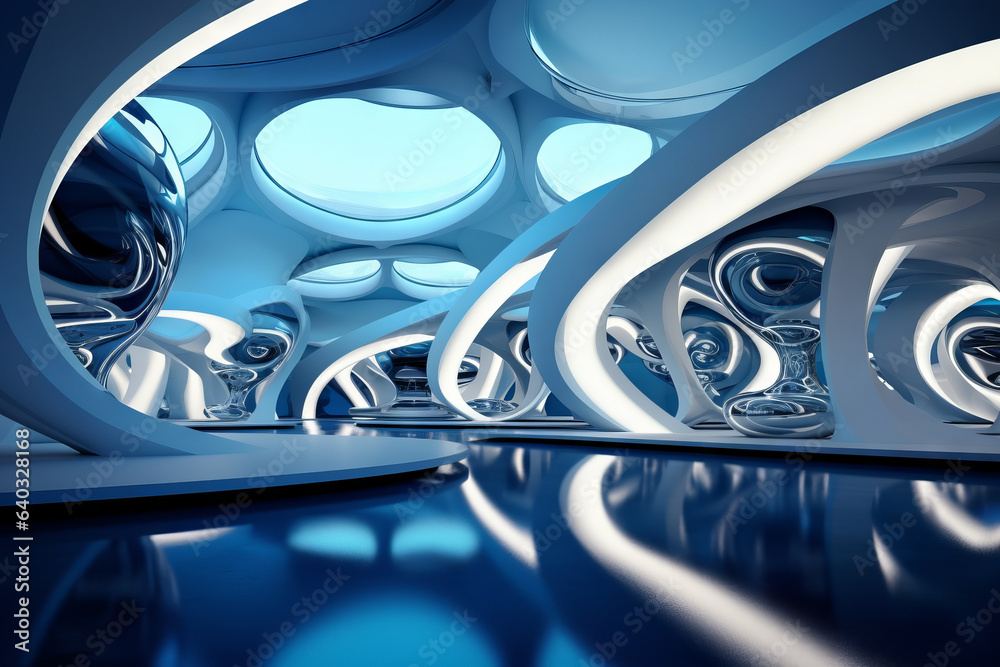 Fototapeta premium Beautiful modern futuristic building interior architecture