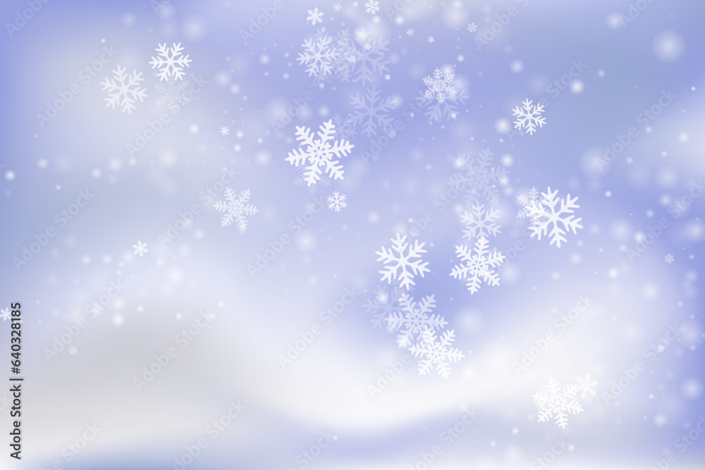 Magical flying snow flakes wallpaper. Snowfall dust freeze elements. Snowfall weather white blue pattern. Bokeh snowflakes new year texture. Snow hurricane scenery.