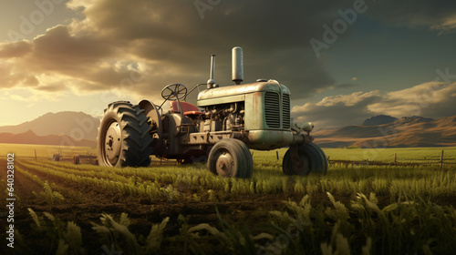 Agricultural landscape panoramic view  tractor field  harvest  farm