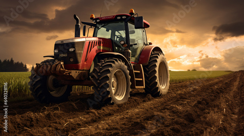 Agricultural landscape panoramic view  tractor field  harvest