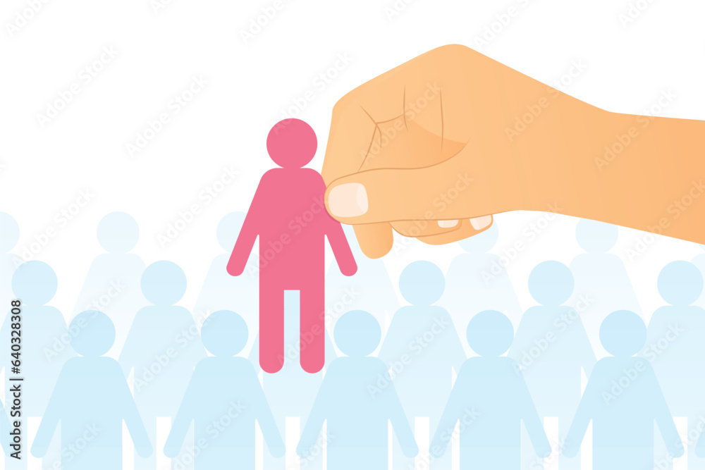 hand choosing standing out person, Human Resource Management, hiring, leader concept hand choosing standing out person, Human Resource Management, hiring, leader concept