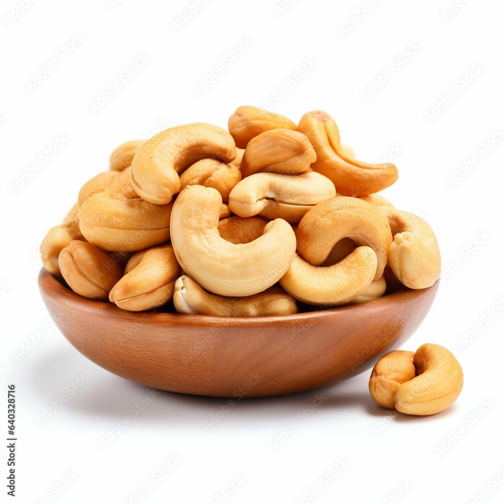 Piled Cashew Nuts Isolated on White Background. Generative ai