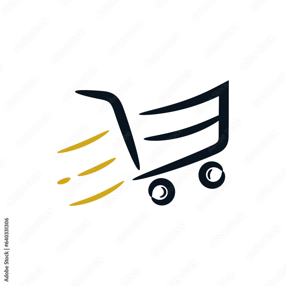 Fast shipping delivery cart hand drawn logo. E-commerce and Online Shopping Retail Shop. Vector icon illustration concept Fast shipping delivery cart hand drawn logo. E-commerce and Online Shopping Retail Shop. Vector icon illustration concept