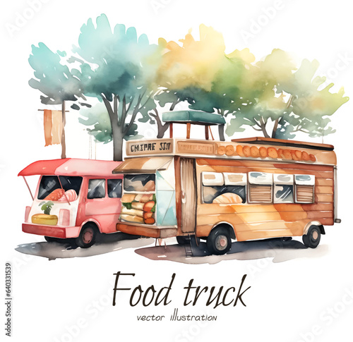 Kiosk vendor. Street tent, cart and truck sell fast food, books, clothes and flowers. Outdoor market with merchants and customers vector set. Buying natural cosmetic, ice cream and pop corn