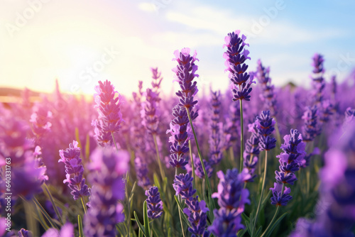 Beautiful lavender field at sunset.generative ai 