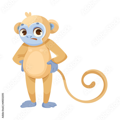 Cheerful Monkey Character with Prehensile Tail Standing with Puzzled Face Vector Illustration