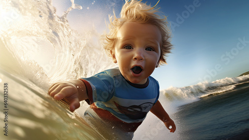 baby with the appearance of a professional surfer.generative ai photo