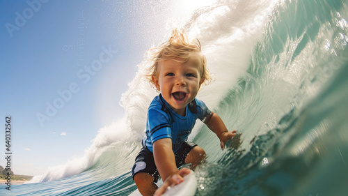 baby with the appearance of a professional surfer.generative ai photo