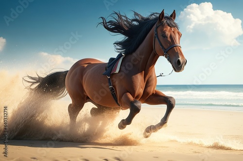 Experience the breathtaking beauty of a horse in full stride on the beach. Ultra-realistic, cinematic quality captured in full HD and 8K resolution.