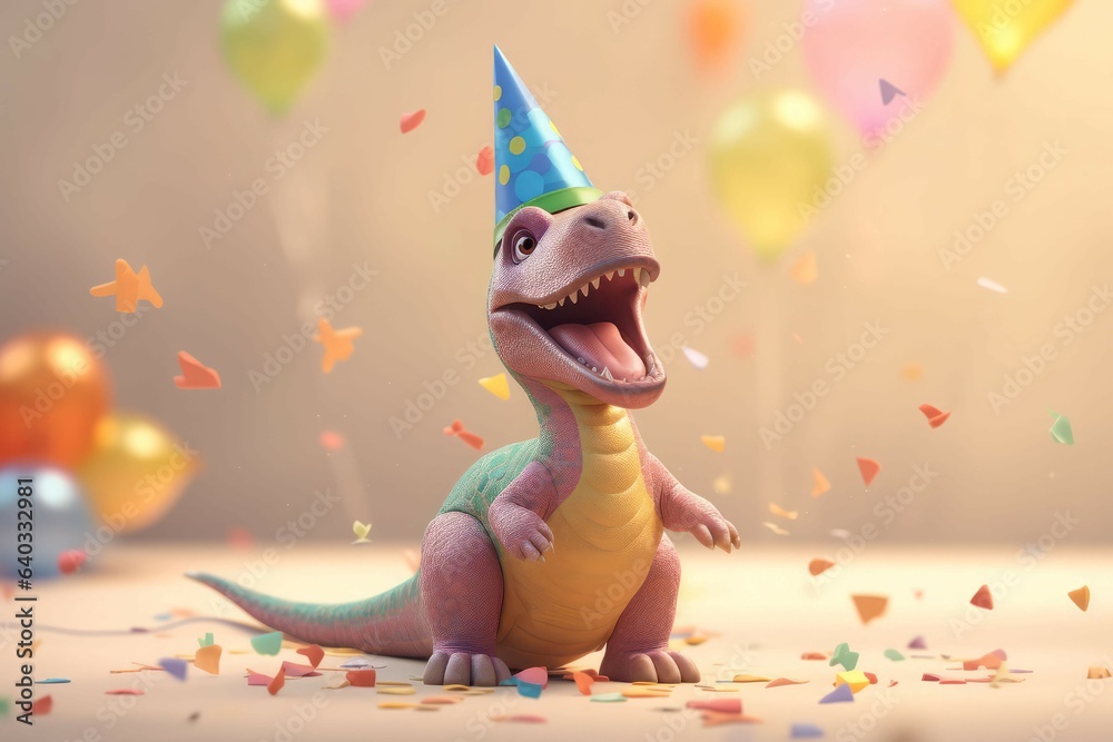 Obraz premium Cute dino birthday party. Generate Ai
