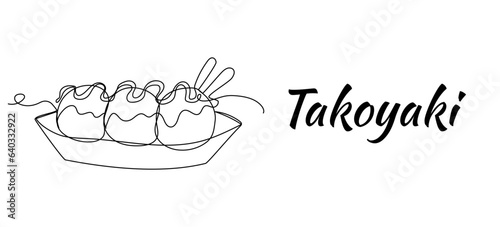 Continuous one line drawing of takoyaki. Japanese food vector illustration