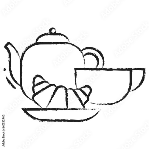 Hand drawn croissant tea icon