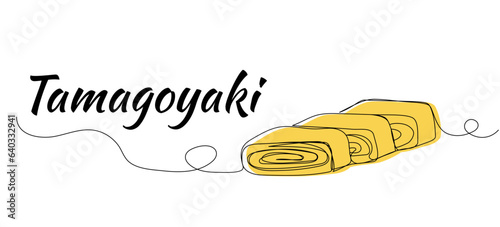 Continuous one line drawing of tamagoyaki. Japanese rolled omelet. Simple vector illustration