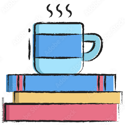 Hand drawn book and tea icon
