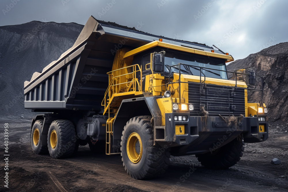 Yellow big truck or dump truck on the mine.generative ai
