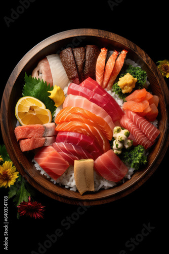 chirashi bowl, a medley of sashimi pieces artfully arranged over seasoned sushi rice