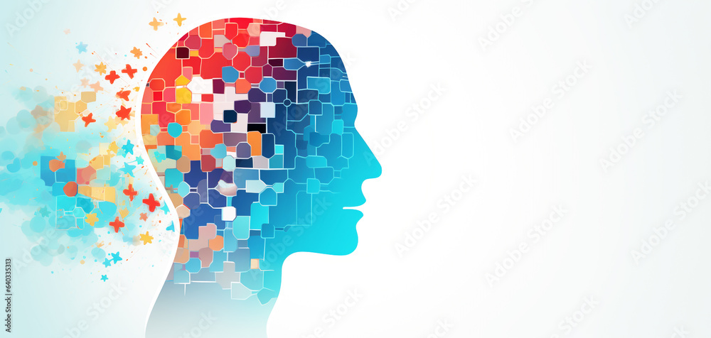 Head profile with jigsaw puzzle pieces falling apart. Alzheimer's and dementia, mental illness and brain disorder vector illustration Head profile with jigsaw puzzle pieces falling apart. Alzheimer's and dementia, mental illness and brain disorder vector illustration