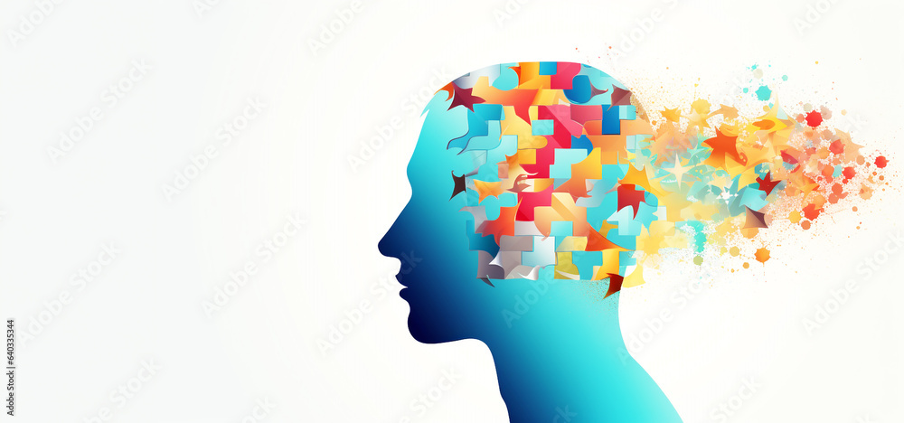 Head profile with jigsaw puzzle pieces falling apart. Alzheimer's and dementia, mental illness and brain disorder vector illustration Head profile with jigsaw puzzle pieces falling apart. Alzheimer's and dementia, mental illness and brain disorder vector illustration