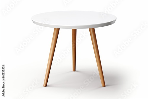 White round table on three wooden legs isolated on a white background.generative ai
