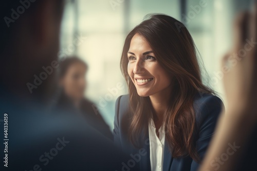 businesswoman explaining colleagues during meeting in office
