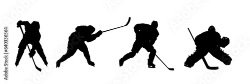 set of hockey players silhouettes - vector illustration