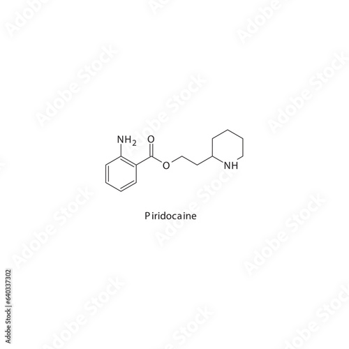 Piridocaine  flat skeletal molecular structure Local Anesthetic  drug used in local anasthesia, pain treatment. Vector illustration.