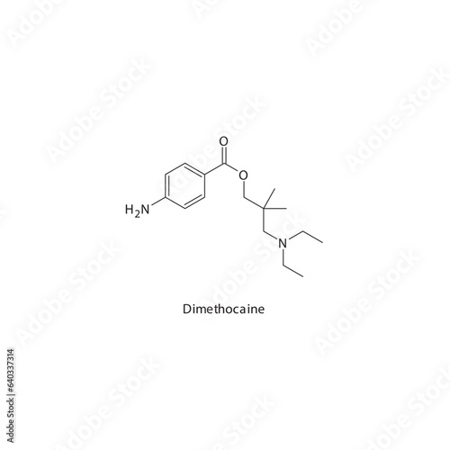 Dimethocaine flat skeletal molecular structure Local Anesthetic  drug used in local anasthesia, pain treatment. Vector illustration.