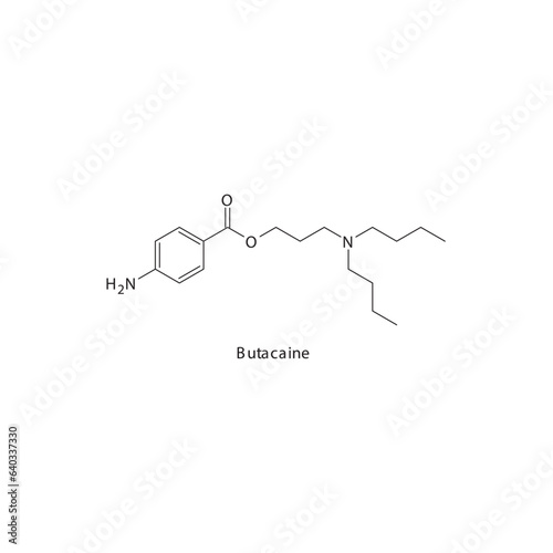 Butacaine  flat skeletal molecular structure Local Anesthetic  drug used in local anasthesia, pain treatment. Vector illustration.