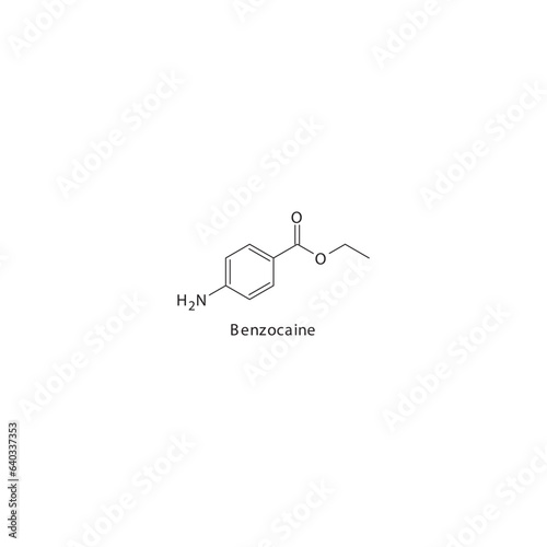 Benzocaine flat skeletal molecular structure Local Anesthetic  drug used in local anasthesia, pain treatment. Vector illustration.