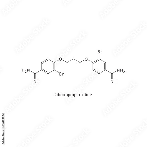 Dibrompropamidine  flat skeletal molecular structure Antibacterial agent drug used in skin disinfection treatment. Vector illustration.