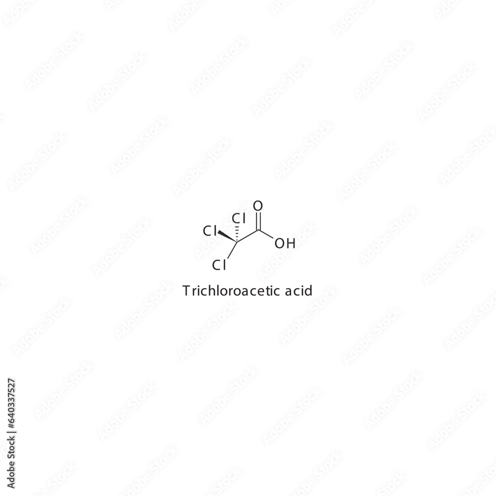 Trichloroacetic acid  flat skeletal molecular structure Keratolytic agent drug used in chemical skin peeling treatment. Vector illustration.
