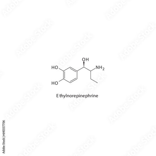 Ethylnorepinephrine  flat skeletal molecular structure α1 agonist drug used in bronchoconstriction treatment. Vector illustration. photo