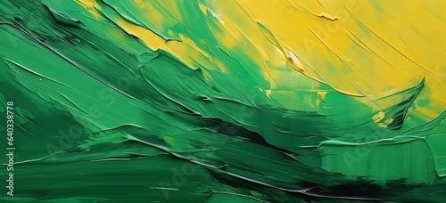 Abstract oil paint brush strokes background. Green, yellow and black colors