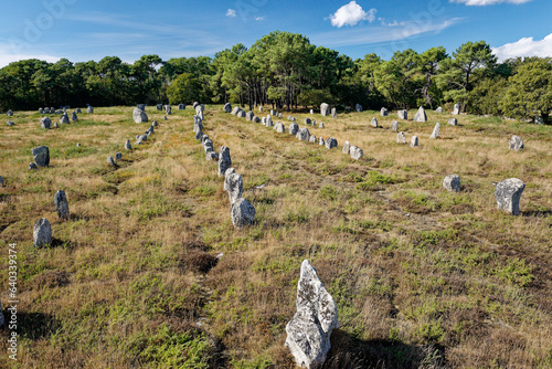 Carnac, France. The Kerlescan group of prehistoric stone row alignments. West from centre of the Neolithic megalithic monument