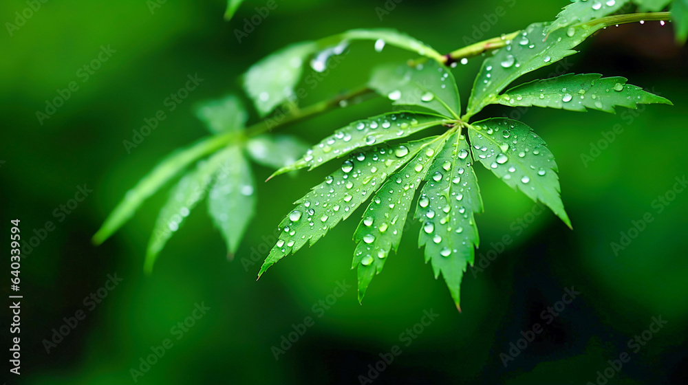 green leaf with dew drops green leaf with dew drops