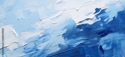 Blue and white acrylic paint background. Abstract acrylic painting on canvas with blue gradient. Fragment of artwork