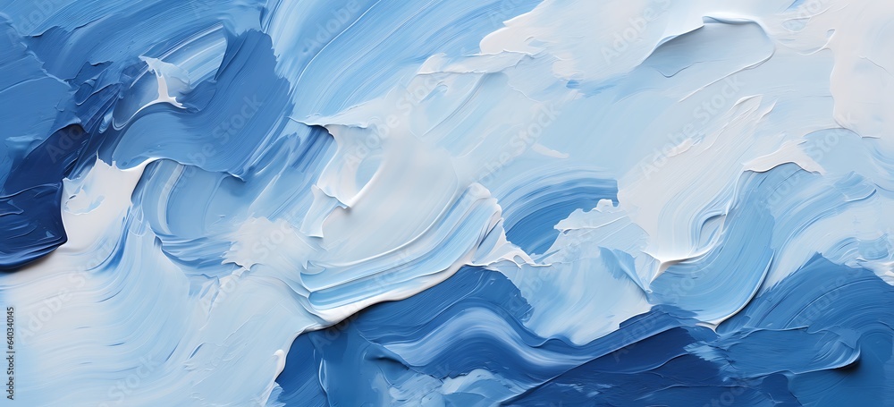 Abstract blue and white acrylic paint background texture. Acrylic paint on canvas.