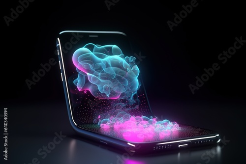 social media background communication concept. social network icons with smartphone and modern chat message speech bubble icon. Generative AI