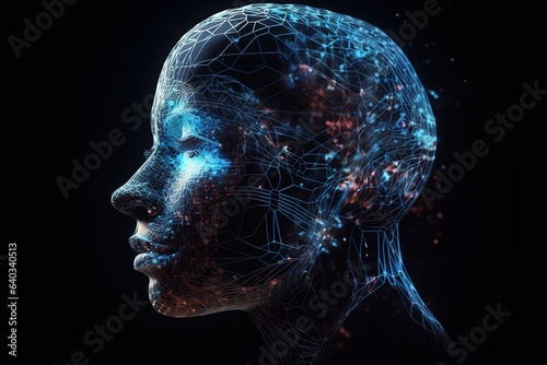 Portrait of female robot, android face, Artificial intelligence concept. Generative AI