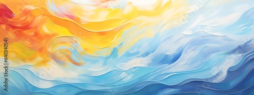Abstract background of acrylic paint in yellow, blue and orange colors.