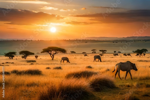 herd of elephants at sunset © tahira