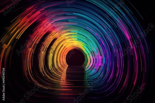 Rainbow-colored dark tunnel. Generative AI