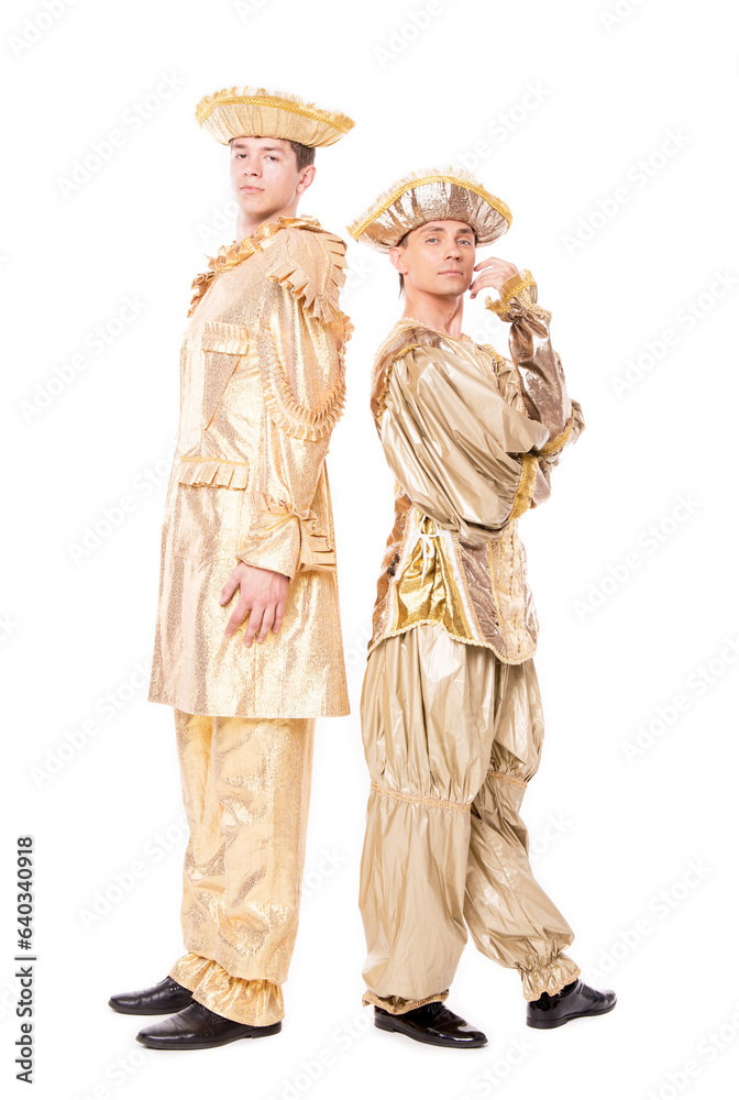 Man in Vintage Gold Fancy Dress Costume, isolated on white background