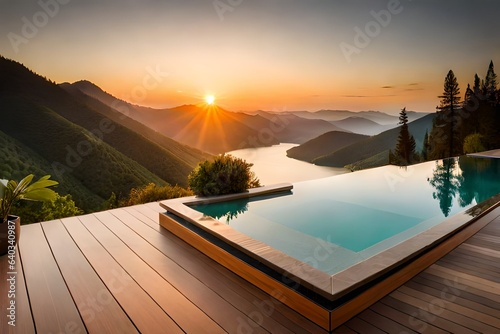 pool at sunset in resort generated AI © PhotoFusionist 