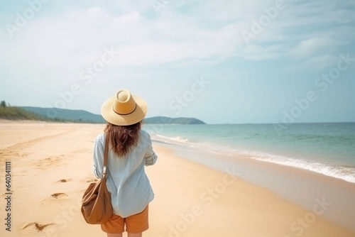 Happiness woman beach. Generate Ai © nsit0108