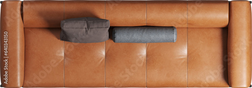 Top view of caramel leather sofa