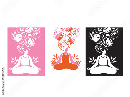 yoga girl  meditation with nature illustration